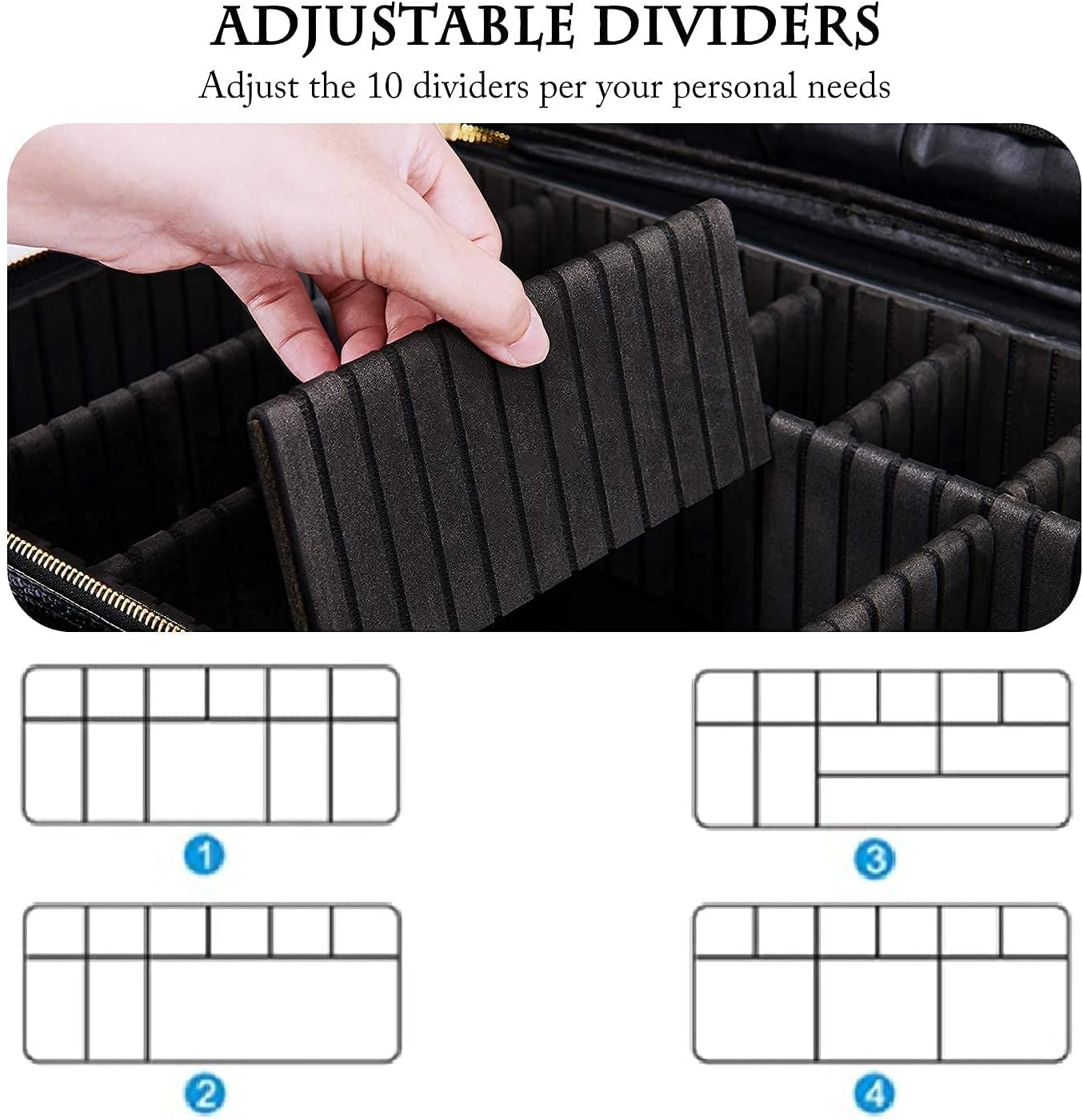 JOURMON Travel Makeup Case Portable Makeup Train Case Organizer Cosmetic Bag with Adjustable Dividers and Shoulder Strap for Makeup Brushes Toiletry Travel Accessories(Crocodile Pattern Black, L)