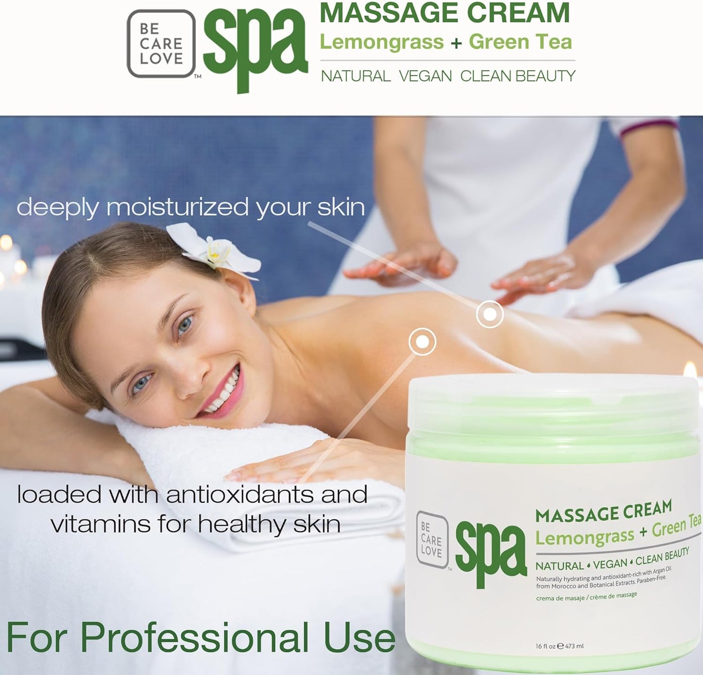 BCL SPA Massage Cream organic Lemongrass + Green Tea body lotion with shea butter, aloe vera, peppermint, argan and jojoba oils body cream to soothe, calm & revitalize the skin. Home/Pro use 16 fl oz