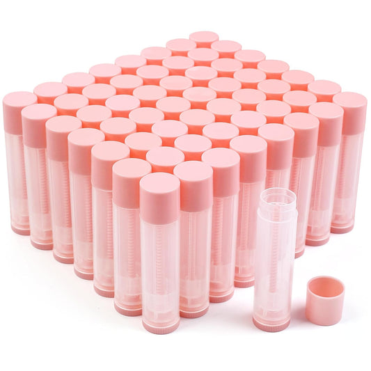 LotFancy Lip Balm Tubes Empty, 60PCS 5.5ml (3/16 Oz), Clear Lip Balm Container Tubes with Pink Caps, BPA Free & Leak Free, Refillable