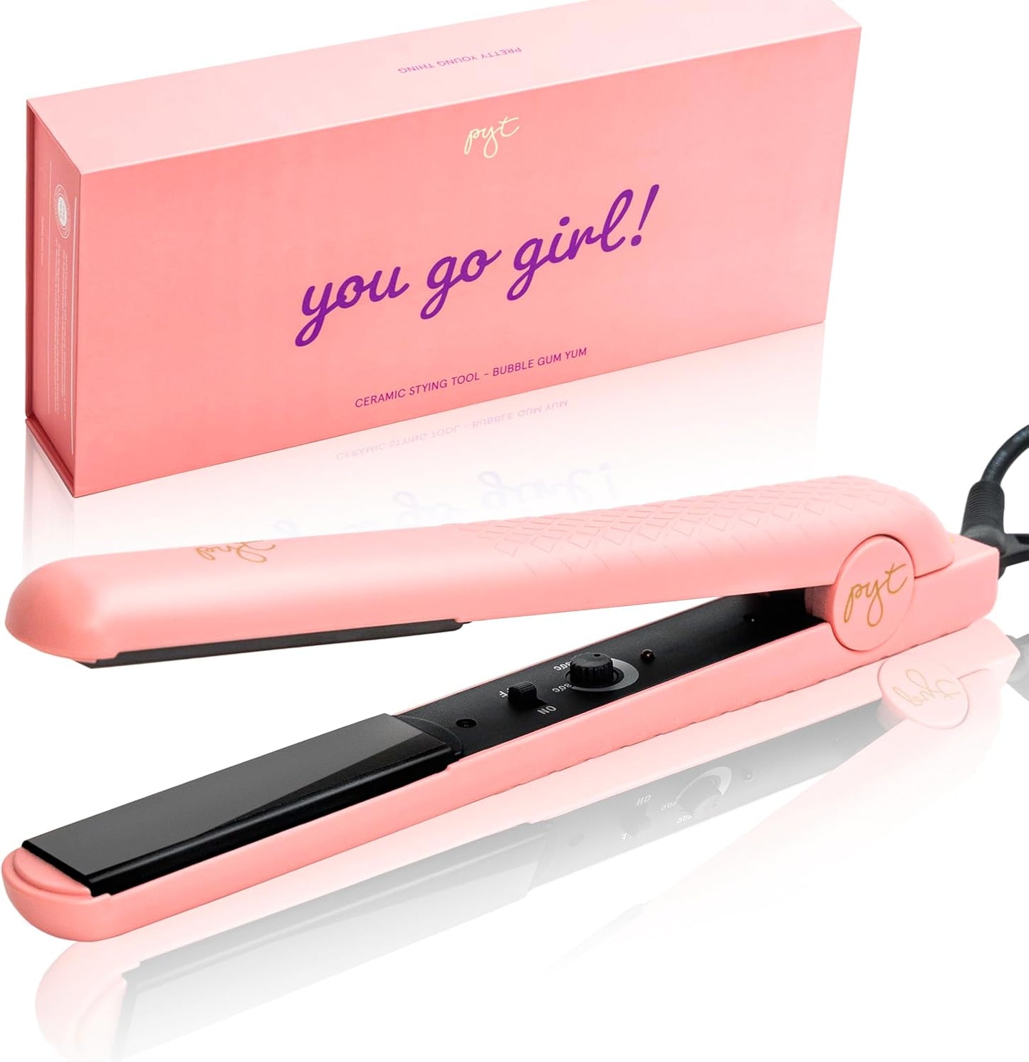 PYT 1.25” Professional Ceramic Hair Straightener – Negative Ion Flat Iron for Frizz-Free Shine, Adjustable Temperature, Dual Voltage, Lightweight Design, Straightens and Curls
