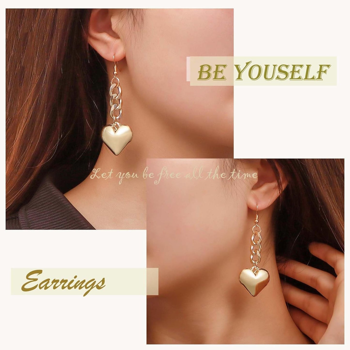 Boho Large Heart Drop Earrings Vintage Gold Love Heart Dangle Earrings Punk Statement Open Big Hoop Heart Earrings Wedding Prom 3D Heart Drop Earrings Jewelry for Women