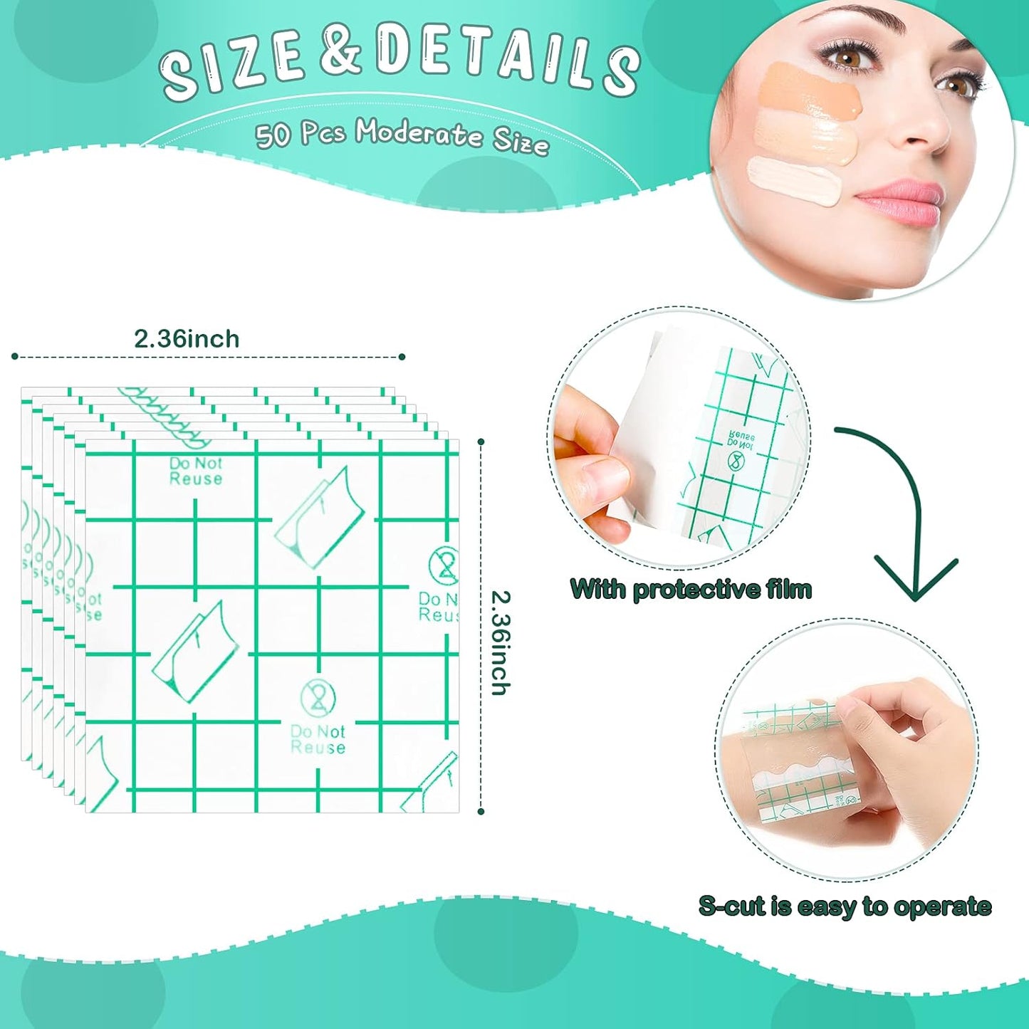 50 Pieces Hand Palette, Single Use Makeup Hand Palette Disposable Adhesive Palettes Cosmetic Makeup Palette for Every Makeup Artist (2.4 x 2.4 Inch)