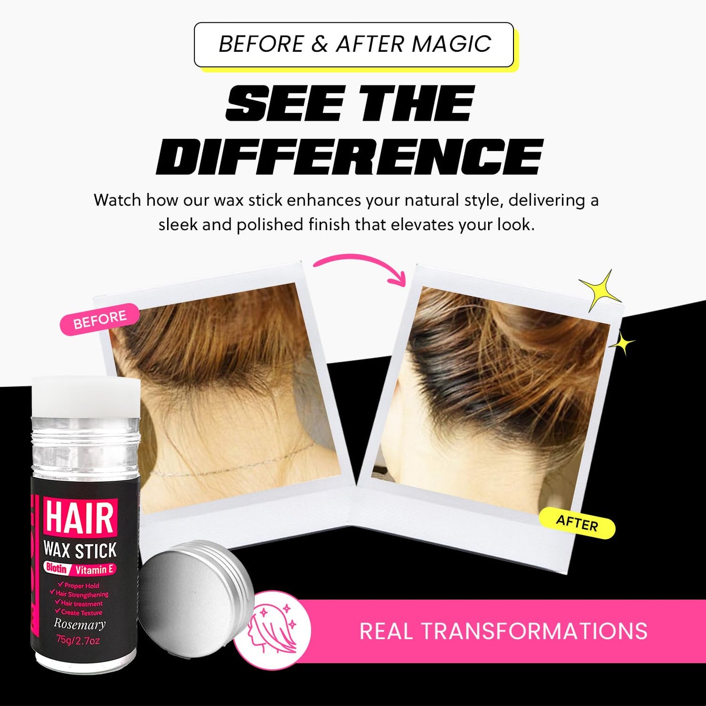 Hair Wax Stick 2.7 fl oz – Strong Hold, Tames Flyaways – Biotin, Vitamin E & Rosemary Formula – Hair Wax Stick for Men & Women, Slick Back Styles, Supports Healthy Hair for All Types