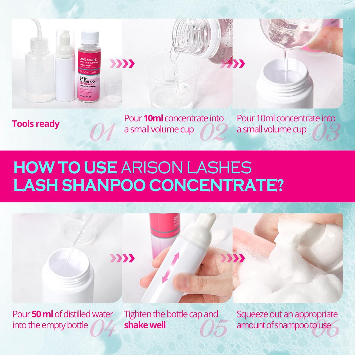 ARISON LASHES Lash Shampoo Concentrate for Lash Extensions 100ML Eyelash Cleanser Concentrate Oil-Free Eyelash Extension Shampoo with Salon Home Care(Unscente)