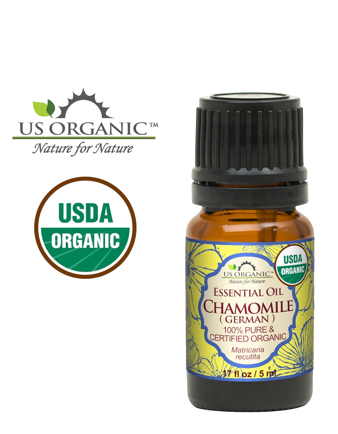 US Organic 100% Pure Blue Chamomile (German) Essential Oil - USDA Certified Organic, Steam Distilled - W/Euro Dropper (More Size Variations Available) (5 ml / 1/6 fl oz)