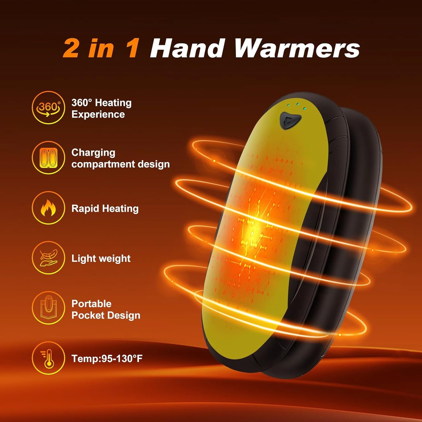 Hand Warmers 2 Pack with 10000mAh Charging Box,Portable Pocket Heater,24Hrs Long Safe Heat,Outdoor, Travel, Golf, Hunting, Camping,Gifts for Men Women