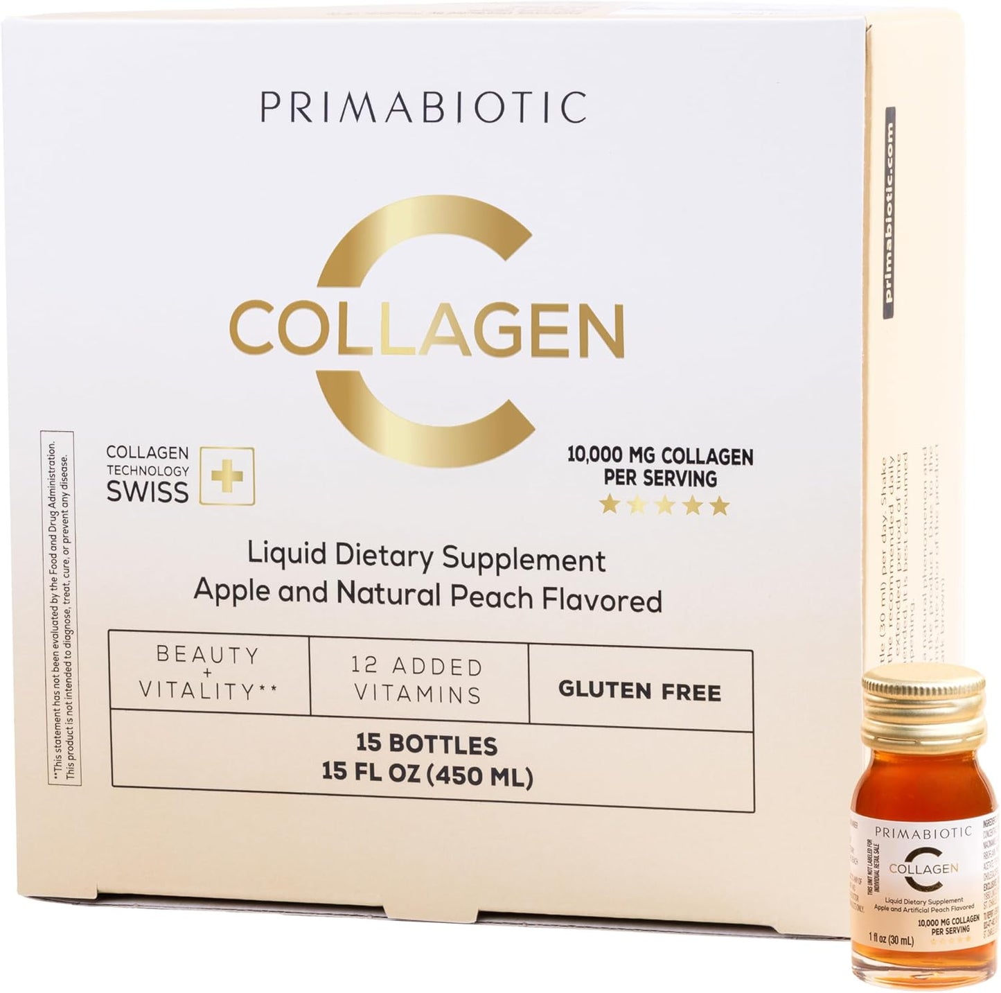 Liquid Collagen - High Collagen Content [10,000 Mg] Per Serving - Hydrolyzed Collagen and 12 Vitamins - Gluten Free- 450 Ml - Pack of 15 Bottles x 30 Ml