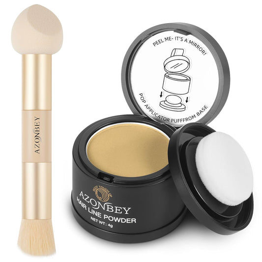 Root Touch Up Sets,Hairline Powder for Women Cover Up- Hairline Concealer for Thin and Thinning Hair, Water & Sweat Resistant,Contain Azonbey Makeup Brush (Blonde, Med-Makeup Brush)