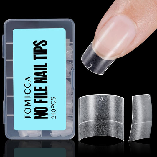 TOMICCA Short Square Nail Tips, Acrylic Half Cover Nail Tips, 10 Sizes Full Matte Gel No C Curve, Nail Extension Tips for Beginner and Professional 240Pcs