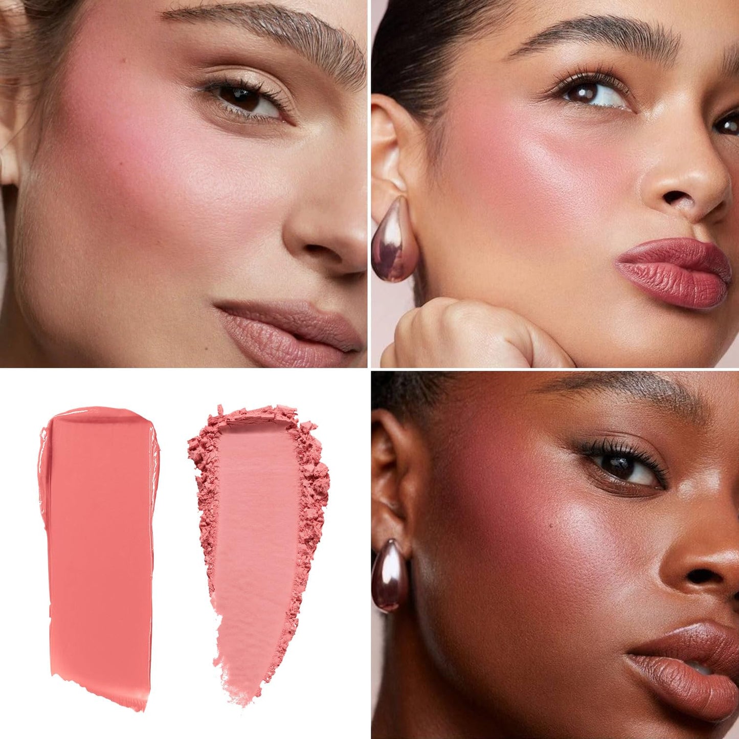 Blush Palette Duo – Cream & Powder Blush Set in Pink, Long-Wearing & Moisturizing, Easy to Blend,Radiant Coverage for Cheeks, Eyes & Lips, Magnetic Makeup Palette Compatible (2-Pack, Coral Kiss)