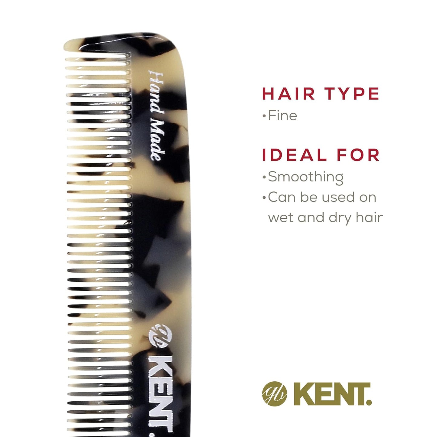 Kent F3T TW Fine Tooth Comb - Hair Parting and Straightening Comb for Men's & Women's Dandruff Remover, Saw Cut and Hand Polished Made in England
