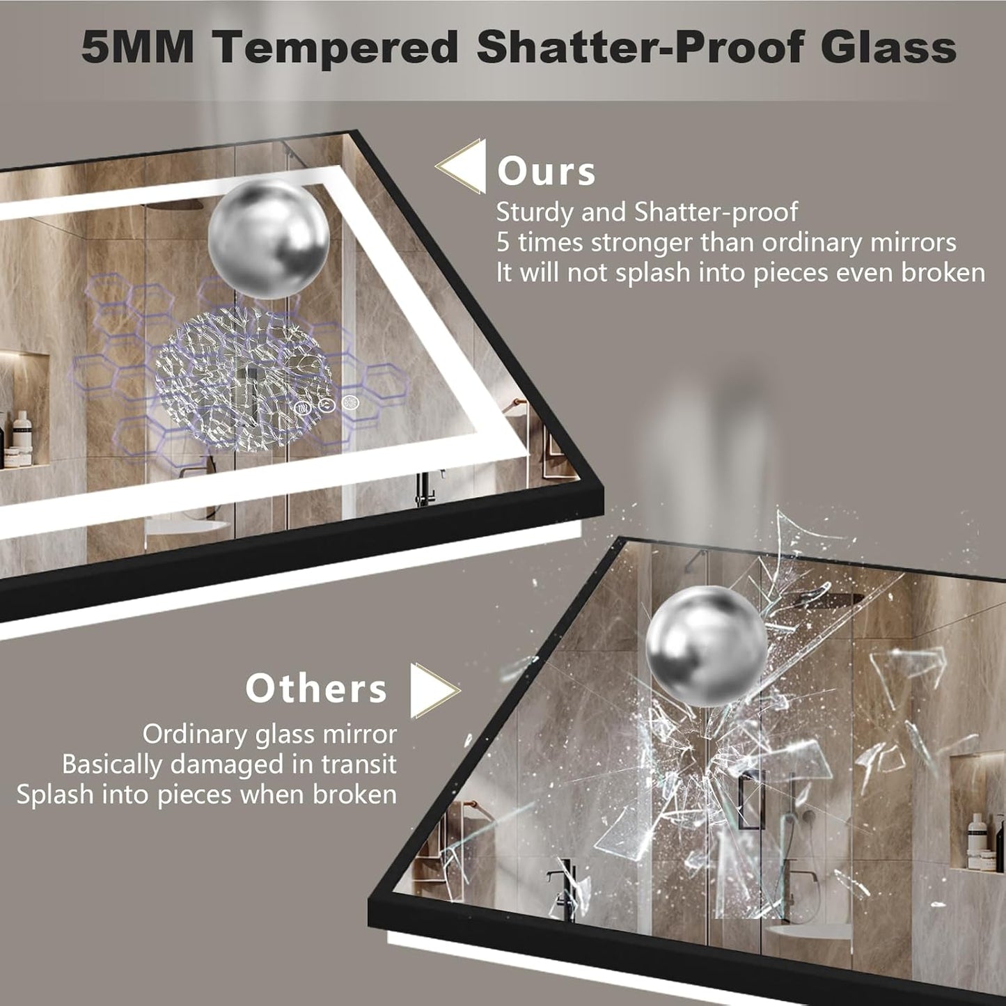 OKPAL 40x30 Framed LED Mirror for Bathroom, Black Lighted Bathroom Mirror with Lights, Front and Backlit LED Bathroom Vanity Mirror, Anti-Fog, Dimmable, Shatterproof, Memory, ETL Listed