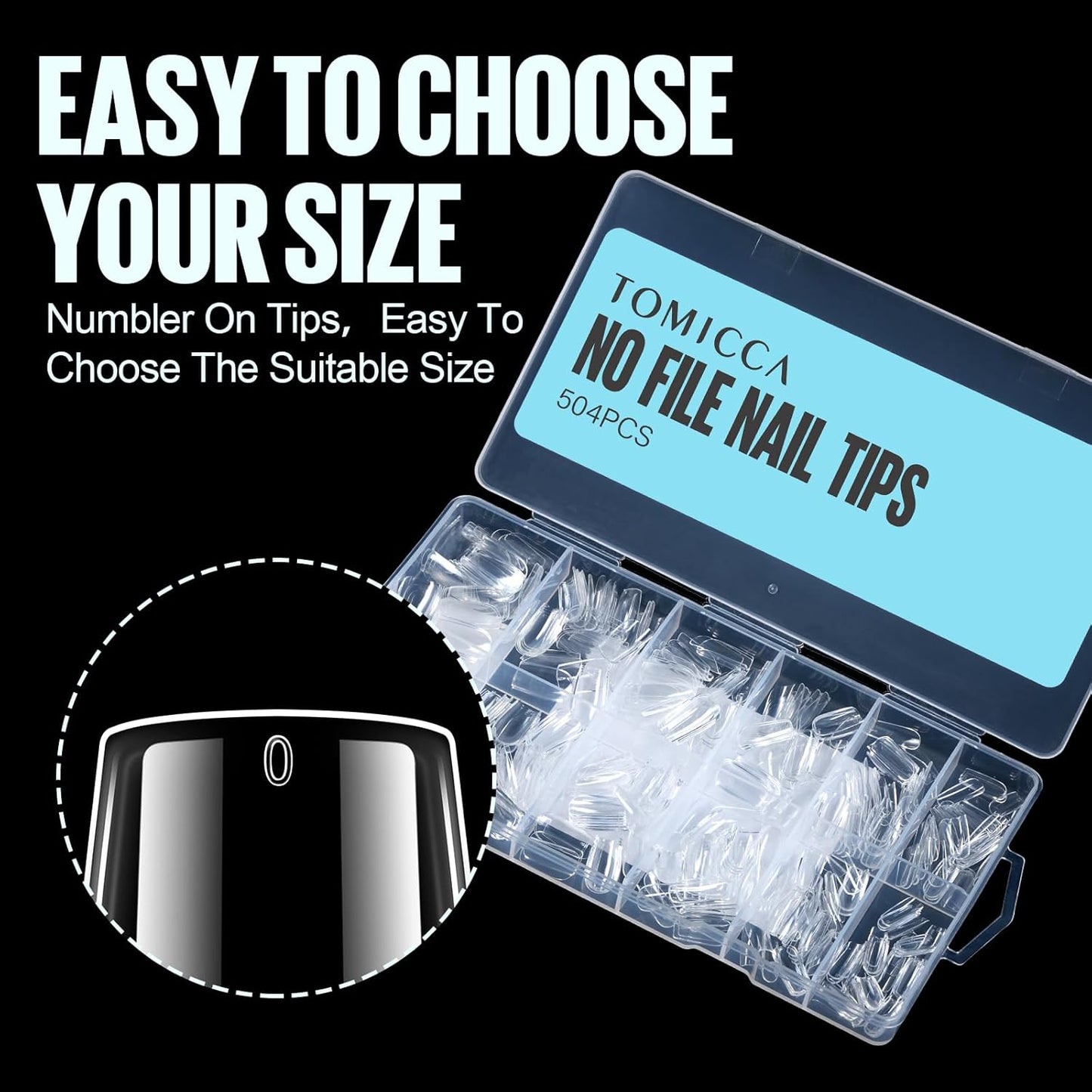 TOMICCA Short Square Nail Tips, 504Pcs Clear Press on Nails Square Full Cover Nail Tips Clear False Press on Nails, Soft Tips for Gel Nail Extension DIY Nail Salon 12 Sizes