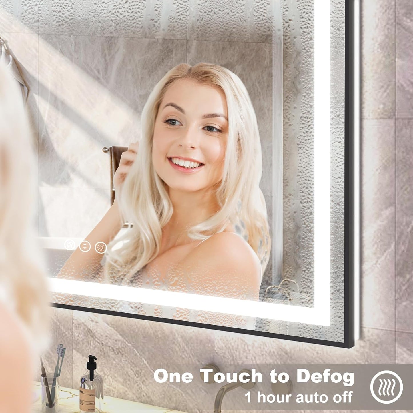 OKPAL LED Bathroom Mirror with Lights, 48x32 Black Frame LED Vanity Mirror, Lighted Mirrors for Bathroom Wall, Front and Backlit, Dimmable, Anti-Fog, 3 Colors, Shatterproof, ETL Listed