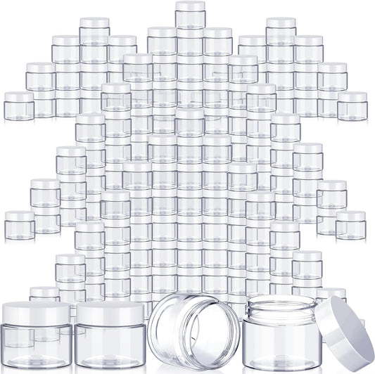 SATINIOR 100 Pcs Plastic Jars with Lids Small Containers Lids Wide Mouth Small Plastic Containers for Lotion Cream Rhinestones Body Butters Travel Storage(8 oz,White)