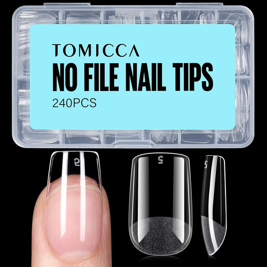 TOMICCA Short Square Nail Tips, 240Pcs Half Matte Press on Full Cover Acrylic Nails, 12 Sizes Soft Acrylic Fake Nail Tips for Nail Extension Art Home DIY Nail Salon