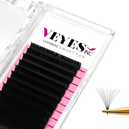 VEYES INC Cashmere Smart Fan Lash Extensions 0.03 0.05 0.07 C/CC/D Curl 8-20mm Mixed & Single Length, Super Matte Black Volume Lashes, Professional Supplies for Lash Techs (0.03 CC 8-16mm)