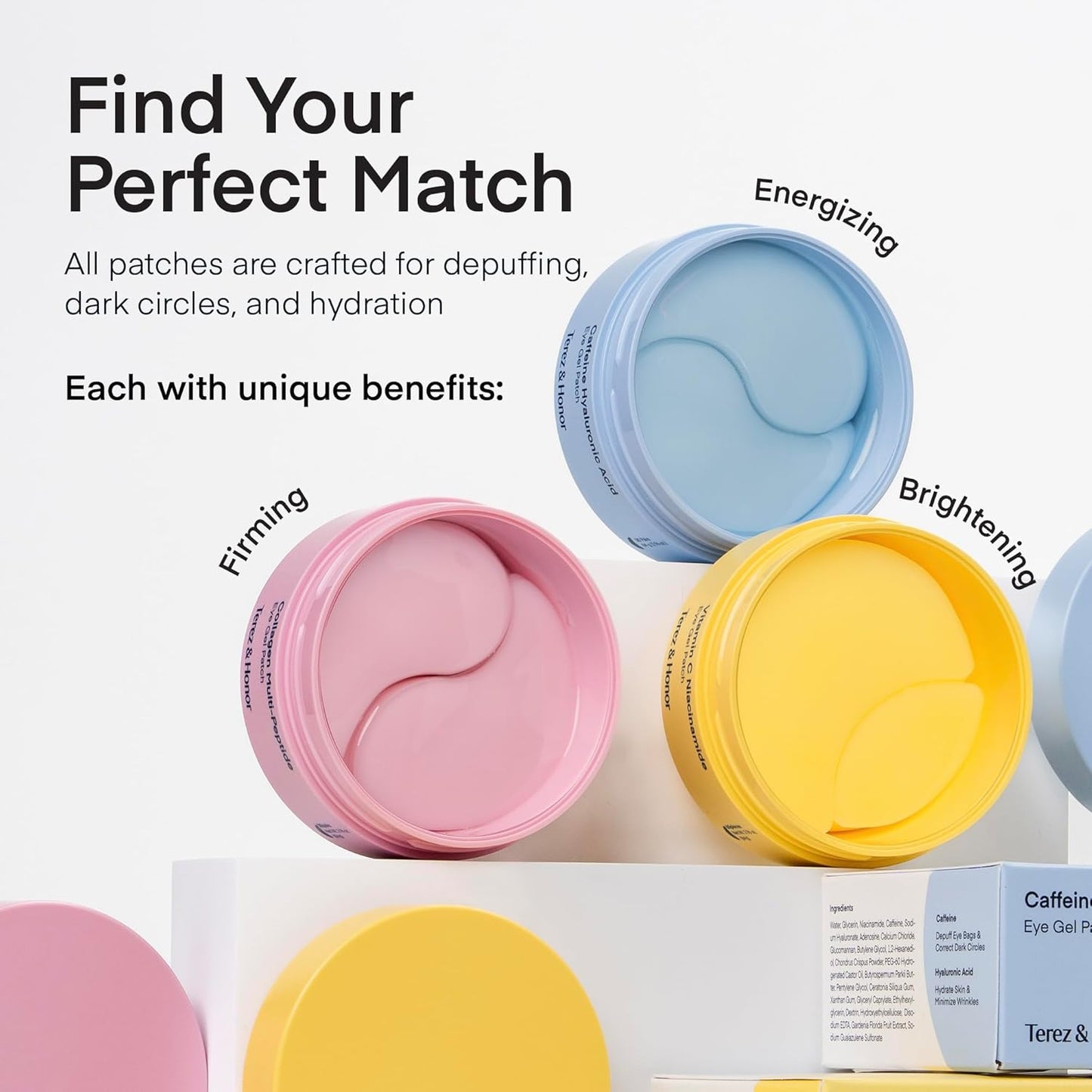 TEREZ & HONOR Peptide Collagen Under Eye Patches - 60 Korean Firming, Glowing & Hydrating Hydrogel Mask for Puffy Eyes, Dark Circles, Wrinkles, Fine Lines, Undereye Bags - Anti-Aging Eye Gel Pads