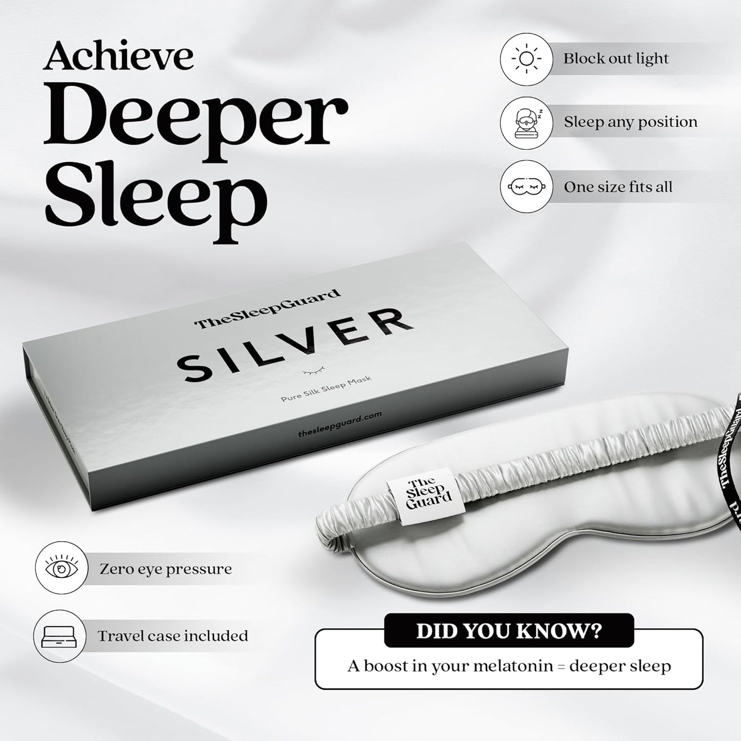 Pure Silk Sleep Mask [100% 6A Mulberry Silk, 22 Momme] Light Blocking Travel Essentials. Eye Masks for Sleeping. Black Oeko-Tex Blindfold. Eye Covers for Men & Women