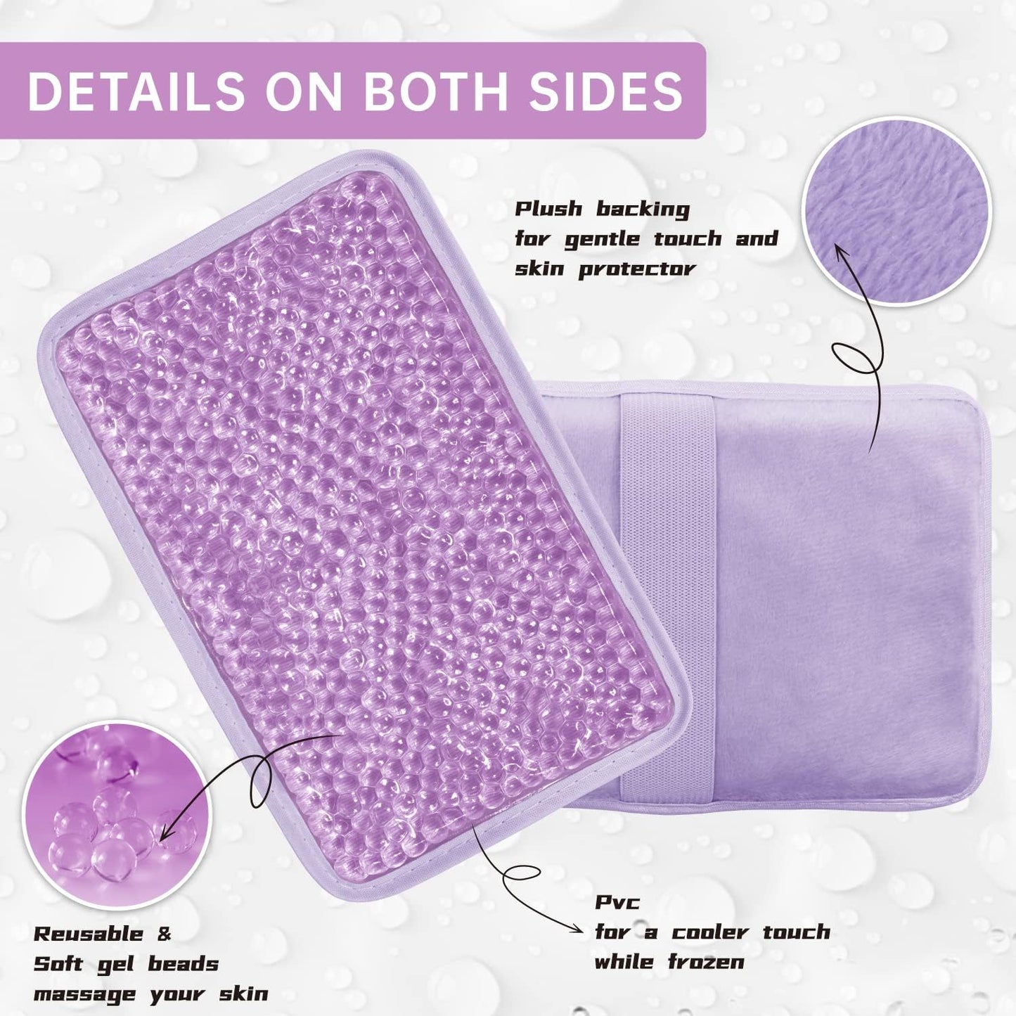 Gel Beads Ice Pack Ice Bag with Strap-Reusable Hot & Cold Pack Compress Therapy for Pain, Swelling,Injuries of Knee, Shoulder, Foot, Back, Ankle, Neck, Hip, Elbow, Wisdom Tooth(2Pack,Purple)