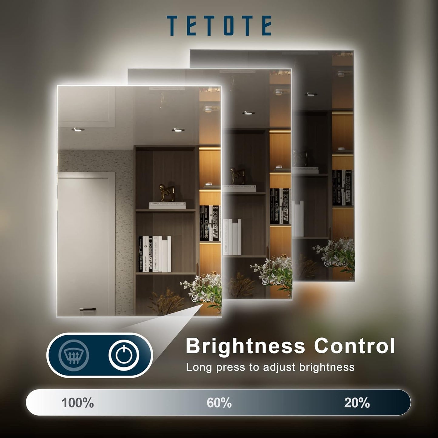 TETOTE 20 x 28 LED Backlit Bathroom Mirror with Light,3Color White/Warm/Natural,Anti-Fog Lighted Mirror,Dimmable,Vanity Mirror,Wall Mounted