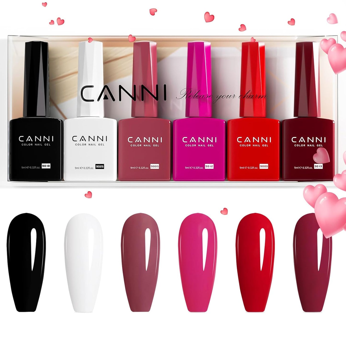 CANNI 9ml Hema-Free Gel Nail Polish Set- 6Pcs White Black Burgundy Red Purple Nude Colors Gel Polish Kit, Soak Off LED Nail Gel Manicure Kit DIY at Home Salon Gifts for Women Girls