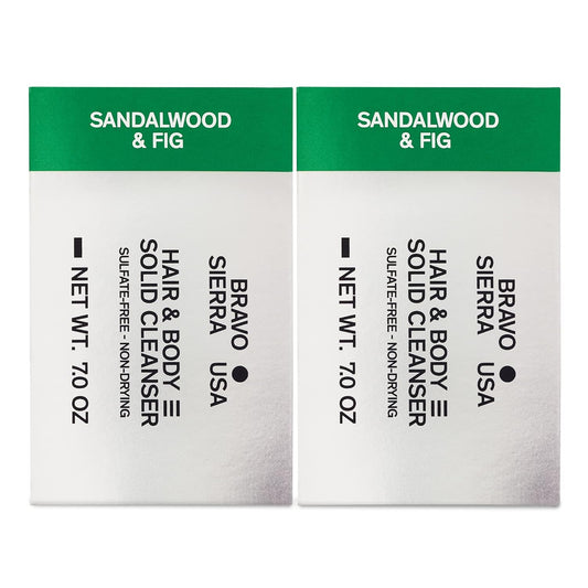 Bravo Sierra Body and Hair Mens Soap Bar, 2-Pack - All-In-One Shampoo & Soap for Face, Hair & Body - Sandalwood & Fig, 7 oz - Coconut, Shea Butter & Oat Flour for Soft Skin & Healthy Hair