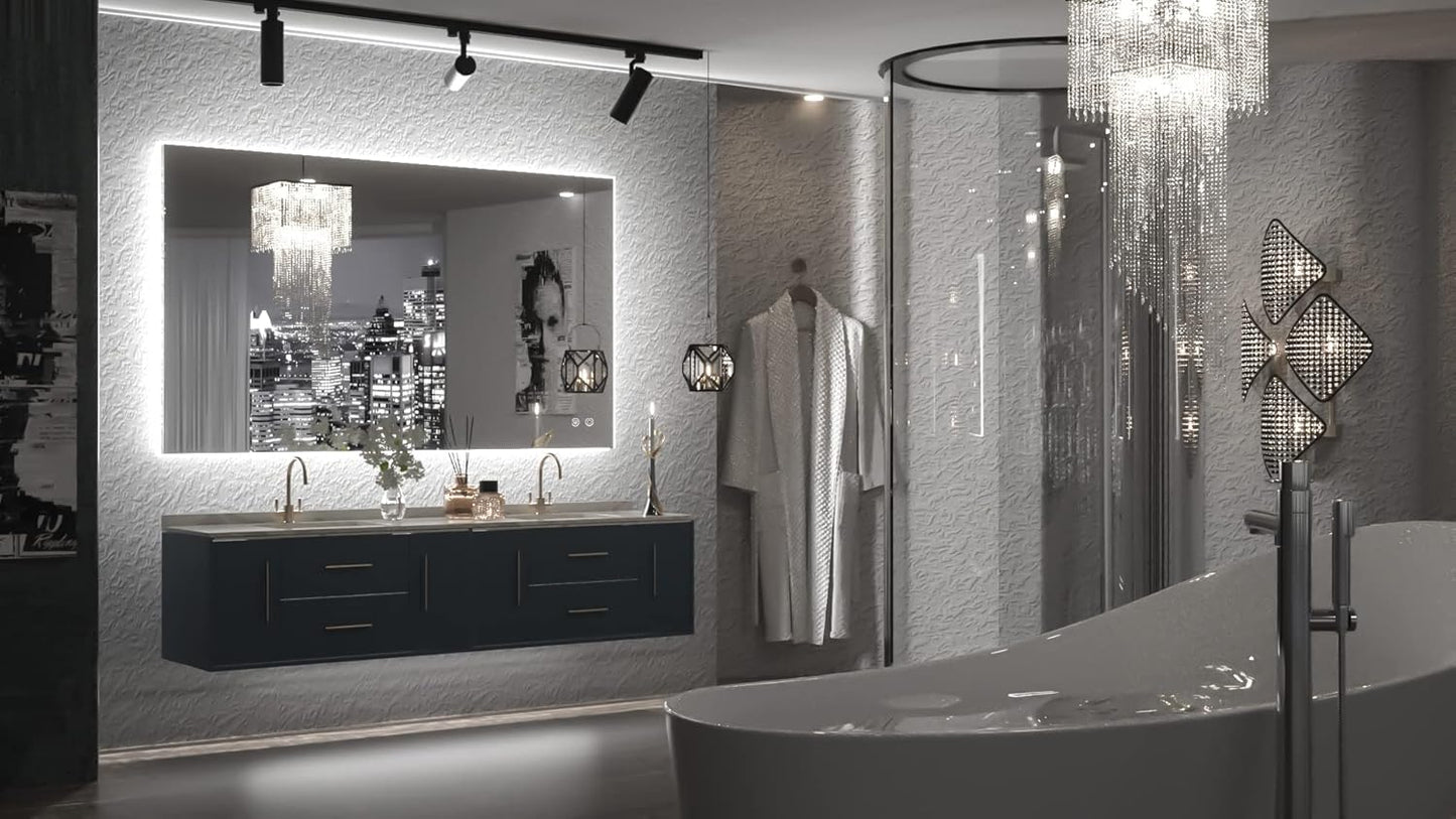 TETOTE 40 x 24 Inch LED Backlit Bathroom Vanity Mirror with Light,Anti-Fog,Dimmable,CRI90+,Touch Button,Water Proof,Horizontal/Vertical,Wall Mounted Lighted Mirror