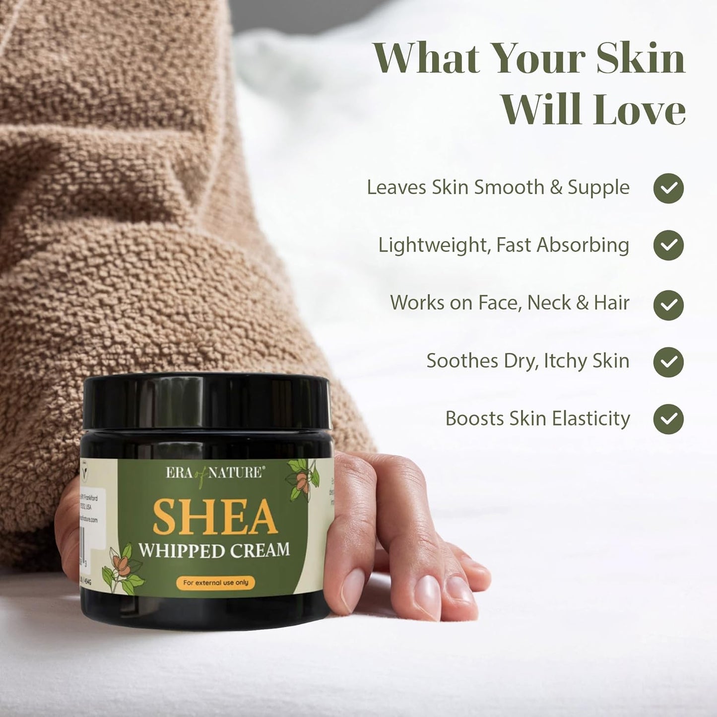 era of nature Shea Butter Whipped Body Cream for Women 16oz - Lightweight Whipped Lotion - Non-Greasy Body Butter Cream Lotion & Balm Moisturizer for Face, Hair & Dry Skin, Vegan Skincare