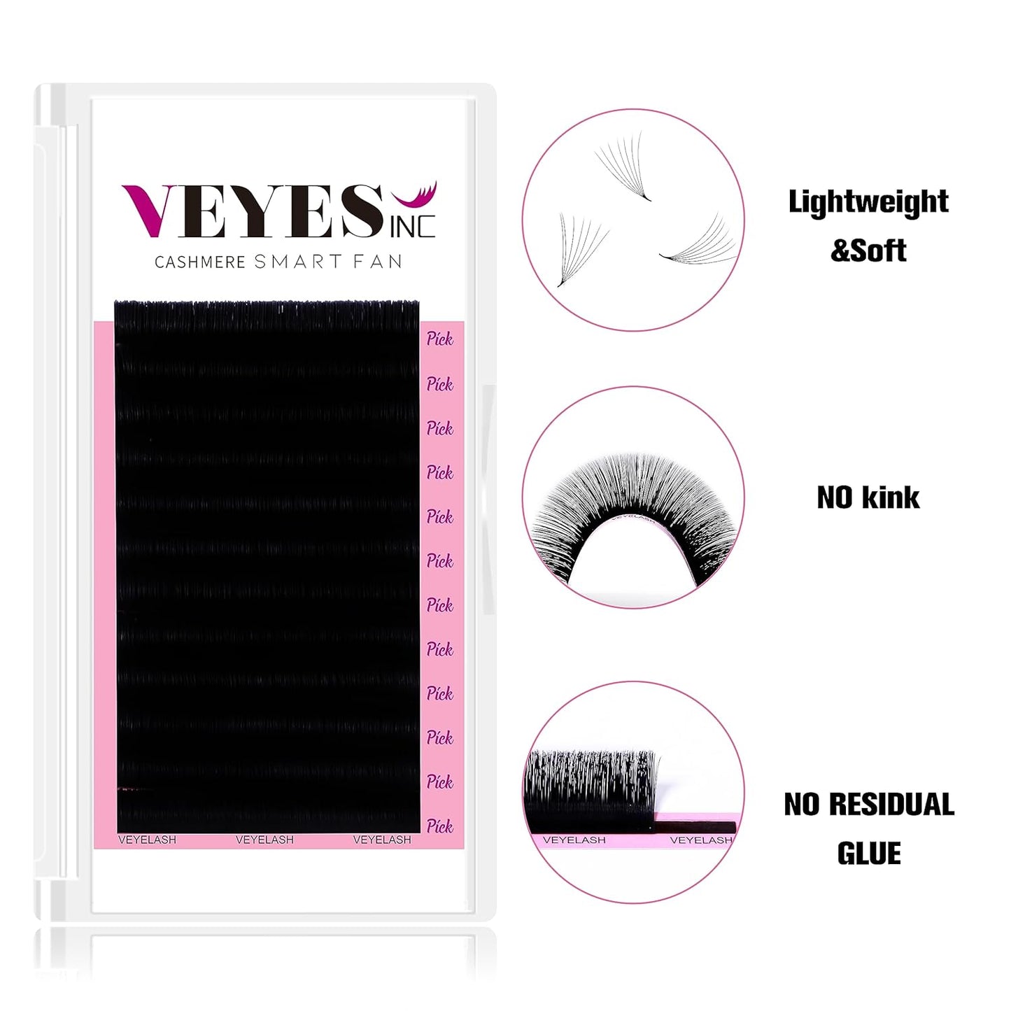 VEYES INC Cashmere Smart Fan Lash Extensions 0.03 0.05 0.07 C/CC/D Curl 8-20mm Mixed & Single Length, Super Matte Black Volume Lashes, Professional Supplies for Lash Techs (0.05 C 18mm)