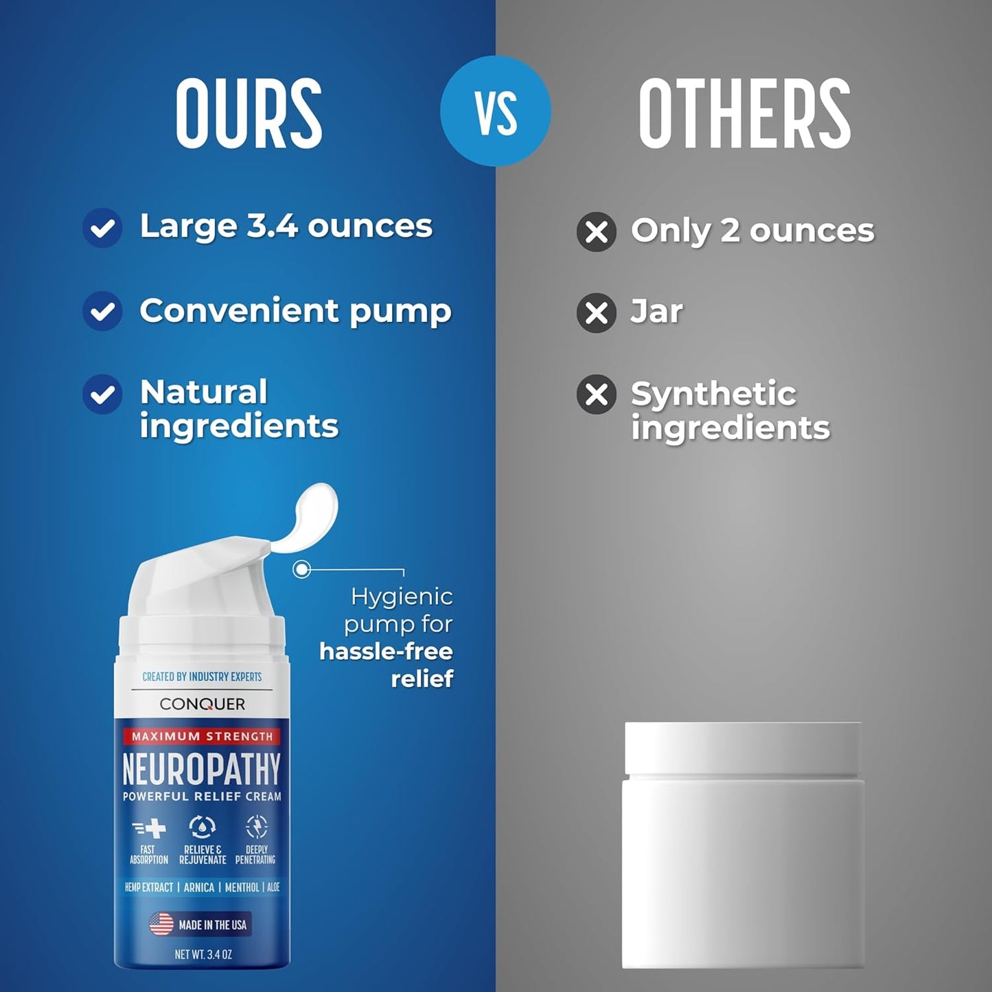 Conquer Neuropathy Cream | Fast-Acting Nerve Pain Relief for Feet and Hands | Long Lasting Cooling for Burning and Itching | Natural Ingredients Including Arnica, Menthol, Aloe Vera, Hemp