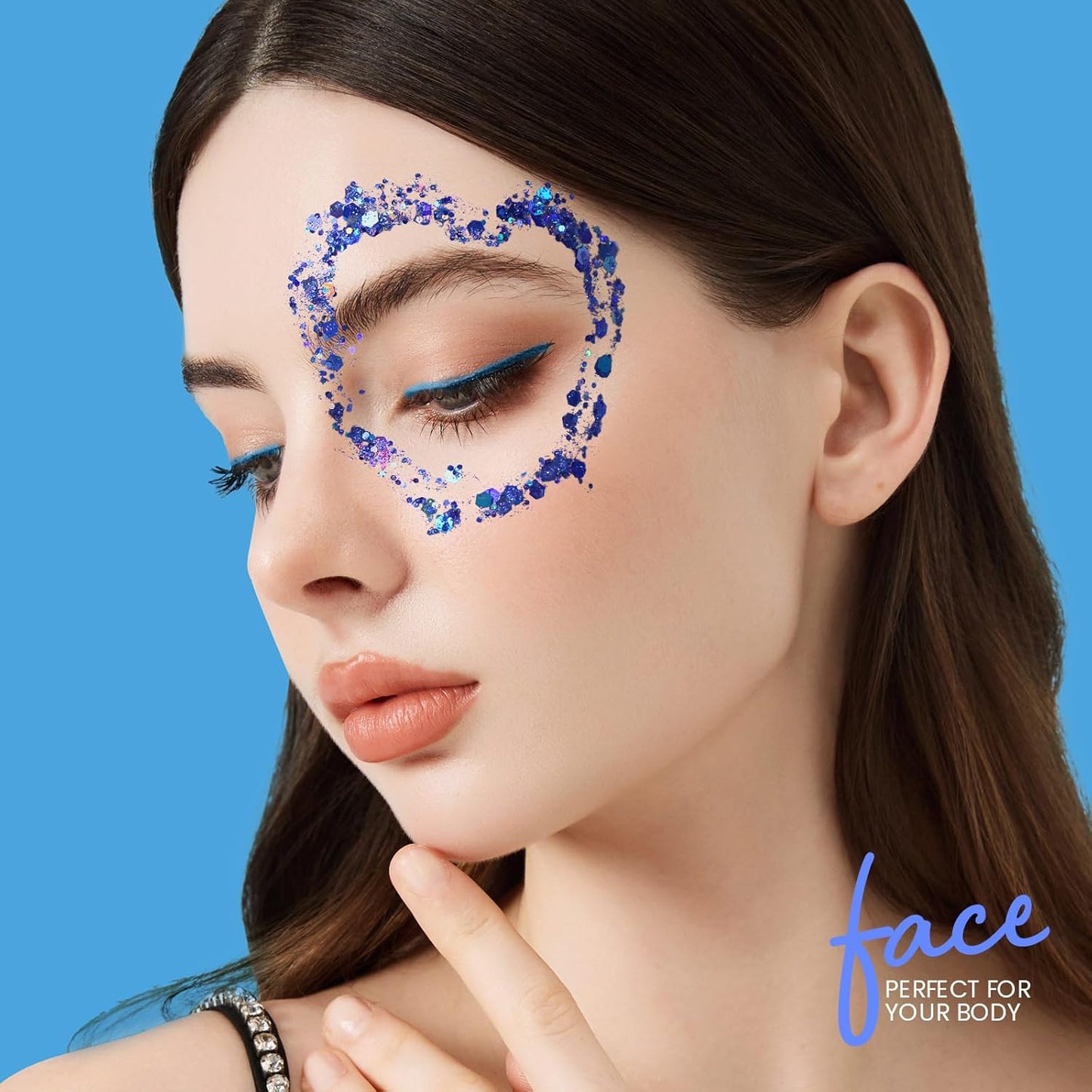 Teenitor Blue Body Glitter, Face Glitters, Body Glitter Gel, Hair Glitter Gel, 80g/2.8oz Holographic Blue Glitter Makeup for Face Body Hair