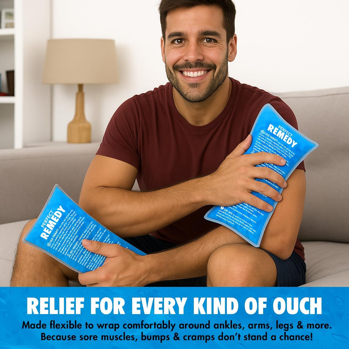Perfect Remedy 2-Pack Gel Ice Packs for Injuries Reusable, Hot & Cold Pack That’s Durable, Soft & Flexible, Fast Relief & Recovery (Blue, Reg 2PK)