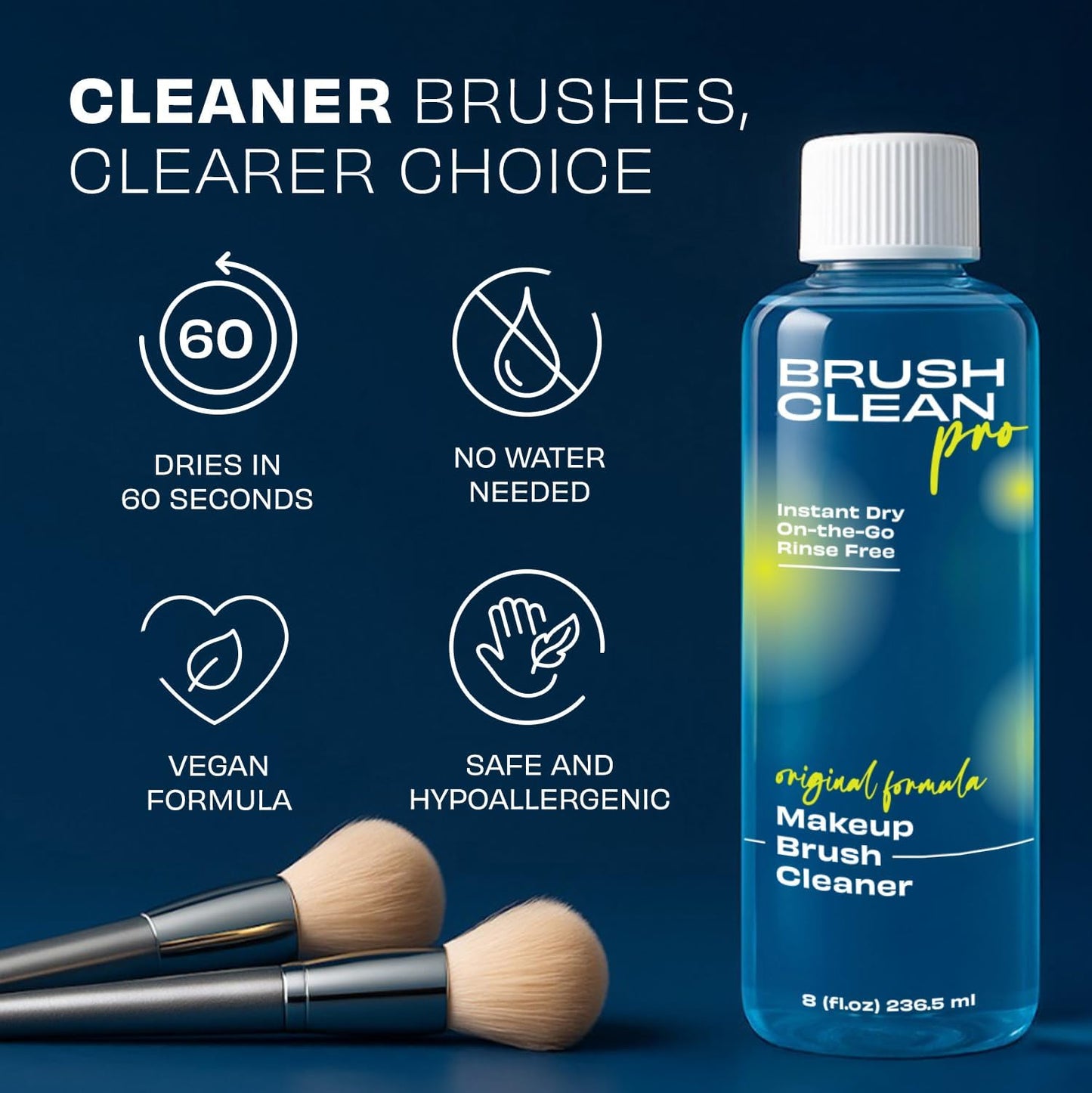 Original Makeup Brush Cleaner - Professional Cleanser for Makeup Brushes - Quick-Drying, Rinse-Free Formula - Removes Stubborn Waterproof Make Up, 8 oz