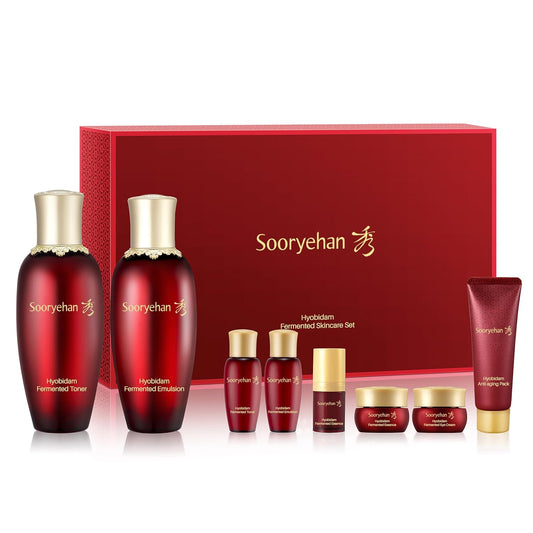 Sooryehan Hyobidam Fermented Skincare Gift Set (13.53fl oz) - Premium Korean Skin Care for Intense Hydration, Elasticity. Ginseng, Snow Fungus.