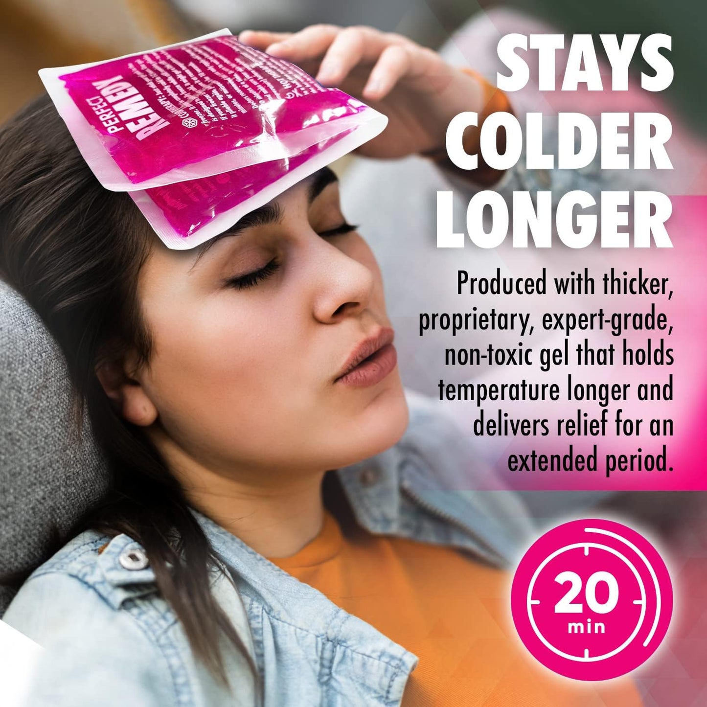 Perfect Remedy 2-Pack Gel Ice Packs for Injuries, Soft and Flexible Hot & Cold Compress, Soothing Ice Pack Aid for Sprains Strains & Soreness conditions, Alternative to Hot Water Bottles (Pink, Large)