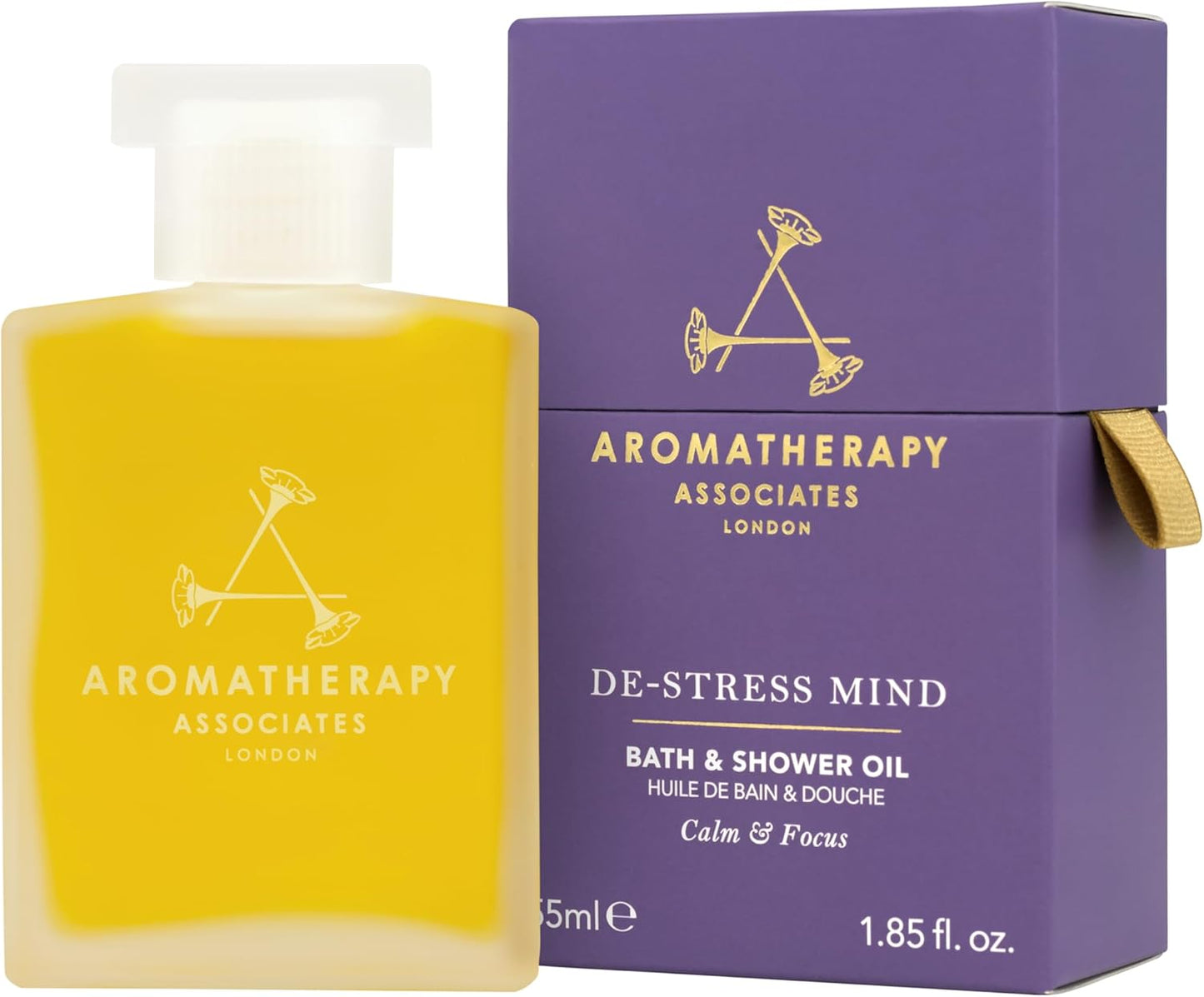 Aromatherapy Associates De-Stress Mind Bath and Shower Oil, Natural Body Oil to Calm Mind, Body and Spirit, Made with 3 Essential Oils (1.86 oz)