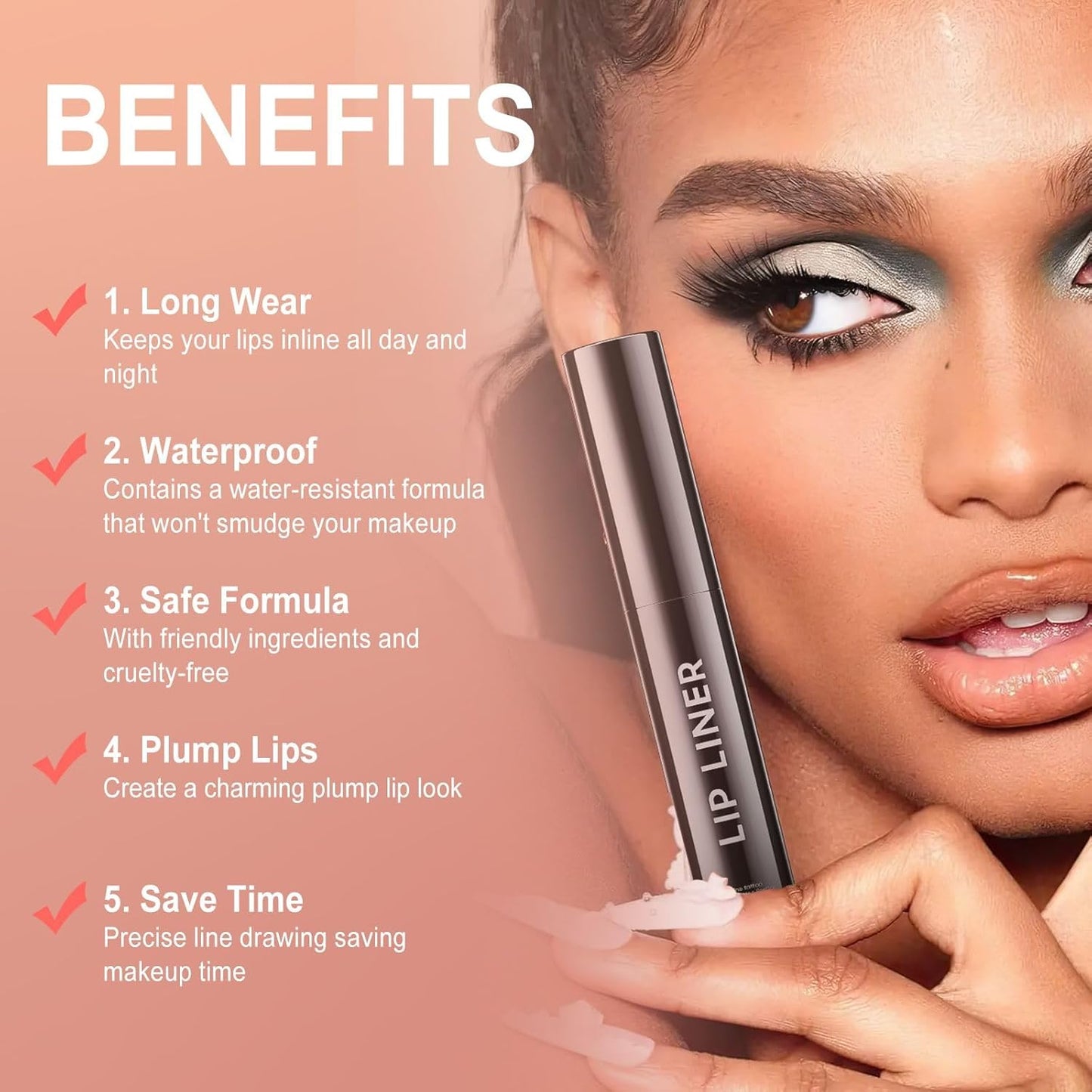 OETUIOW Lip Stain Long Lasting & Waterproof Lip Liner, Non-Stick Cup Highly Pigmented Natural Finish, Lip Gloss for All-Day Color Hold (Coral)