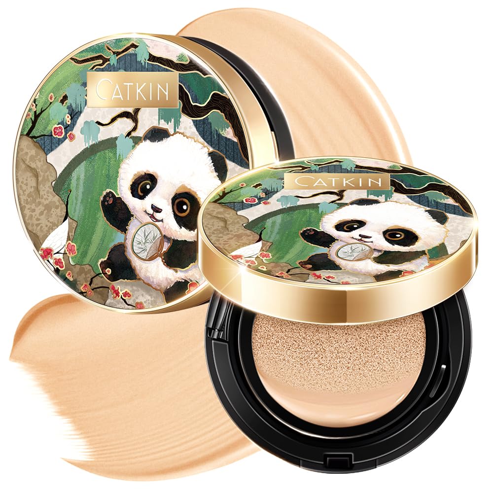 CATKIN Panda Land Full Coverage Cushion Fondation, Breathable Hydrating Nourishing Poreless Face Makeup Save for Sensitive Skin,Sheer Finish (W11 Light)