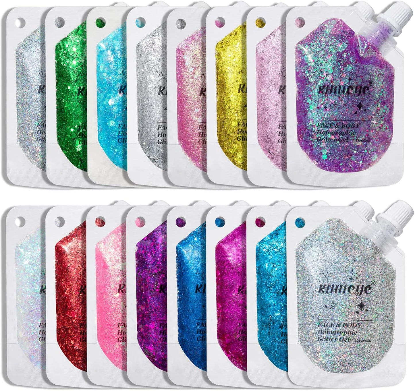 Holographic Face Glitter Gel Body Shimmer Makeup for for Hair, Face, Clavicle, Arm, Nail, Eyeshadow, Long Lasting Waterproof Party Glitter for St. Patrick's Day, 1.35oz (Grass Green #16)