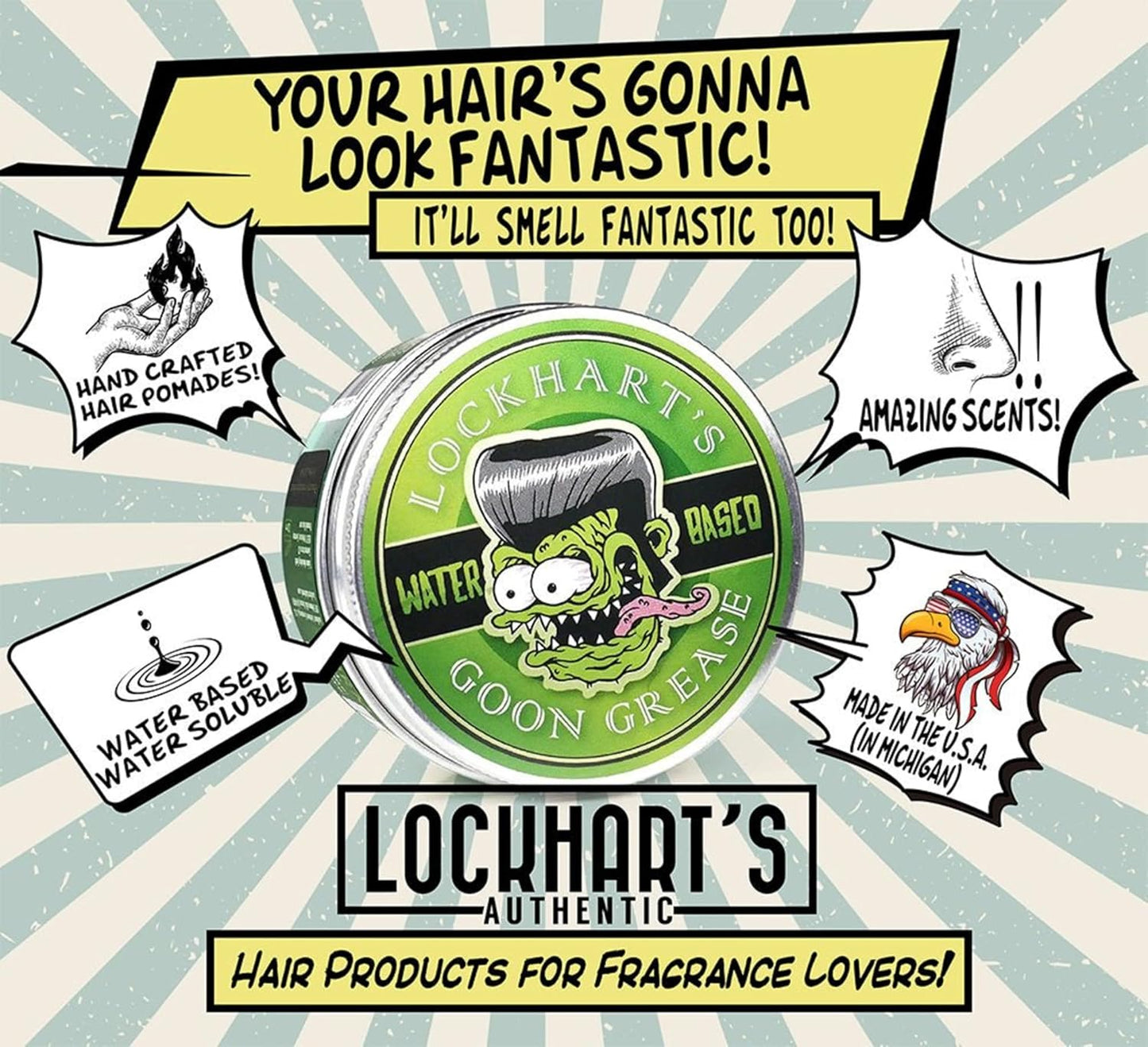 Goon Grease by Lockhart’s (3 pack) – Water-Based Pomade for Men – High Shine and Stronger Hold For The Slickest Hair On Earth – Perfect For Modern Looks, Curly or Slicked Back Hair (3.4oz each)