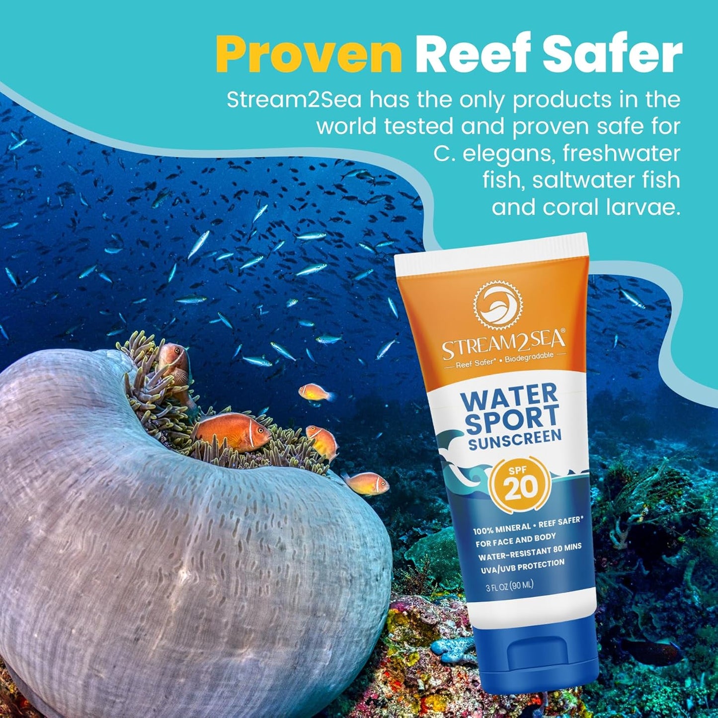 STREAM 2 SEA SPF 20 Mineral Sunscreen Biodegradable and Reef Safe, 1 Fl oz Pack of 3 Travel Size Paraben Free Non Greasy, Moisturizing Mineral Sunscreen For Face, Body Protection Against UVA and UVB
