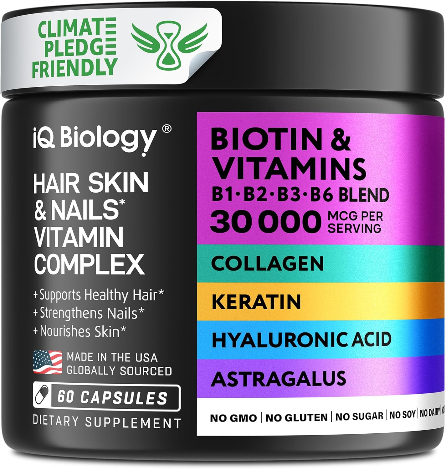 Biotin for Hair Growth Women & Men with Collagen & Keratin 30000mcg for Hair Loss & Thinning Hair - Hair Skin Nails Vitamins, Biotin 10000mcg and Collagen Supplement - Hair, Skin, Nail Care - 60 Pills