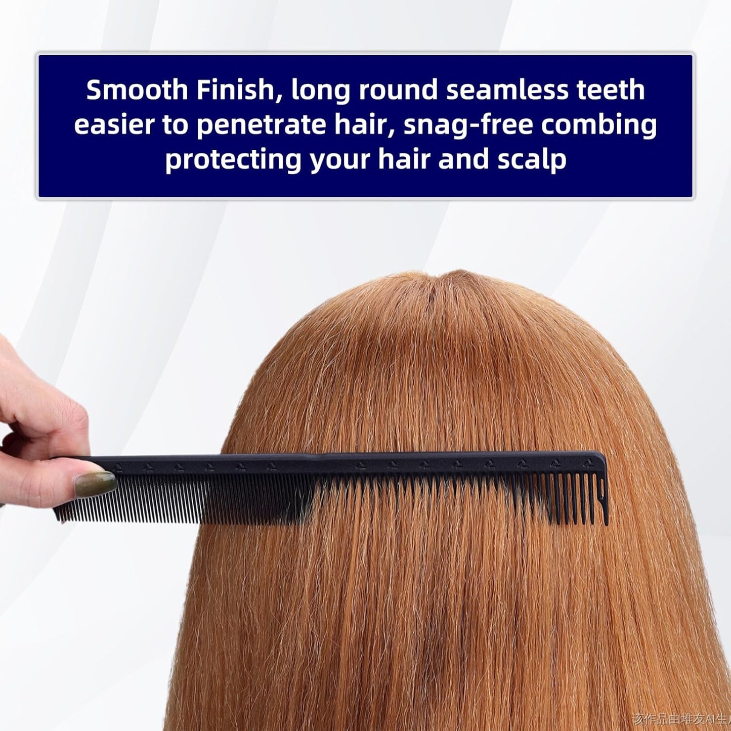 PERFEHAIR 2-Pack Professional Round Tooth Hair Cutting Comb - 8.6 Inch, Black Carbon Fiber Anti-Static & Heat Resistant, Durable Barber Combs with Fine & Wide Tooth for Precise Haircut for Men & Women