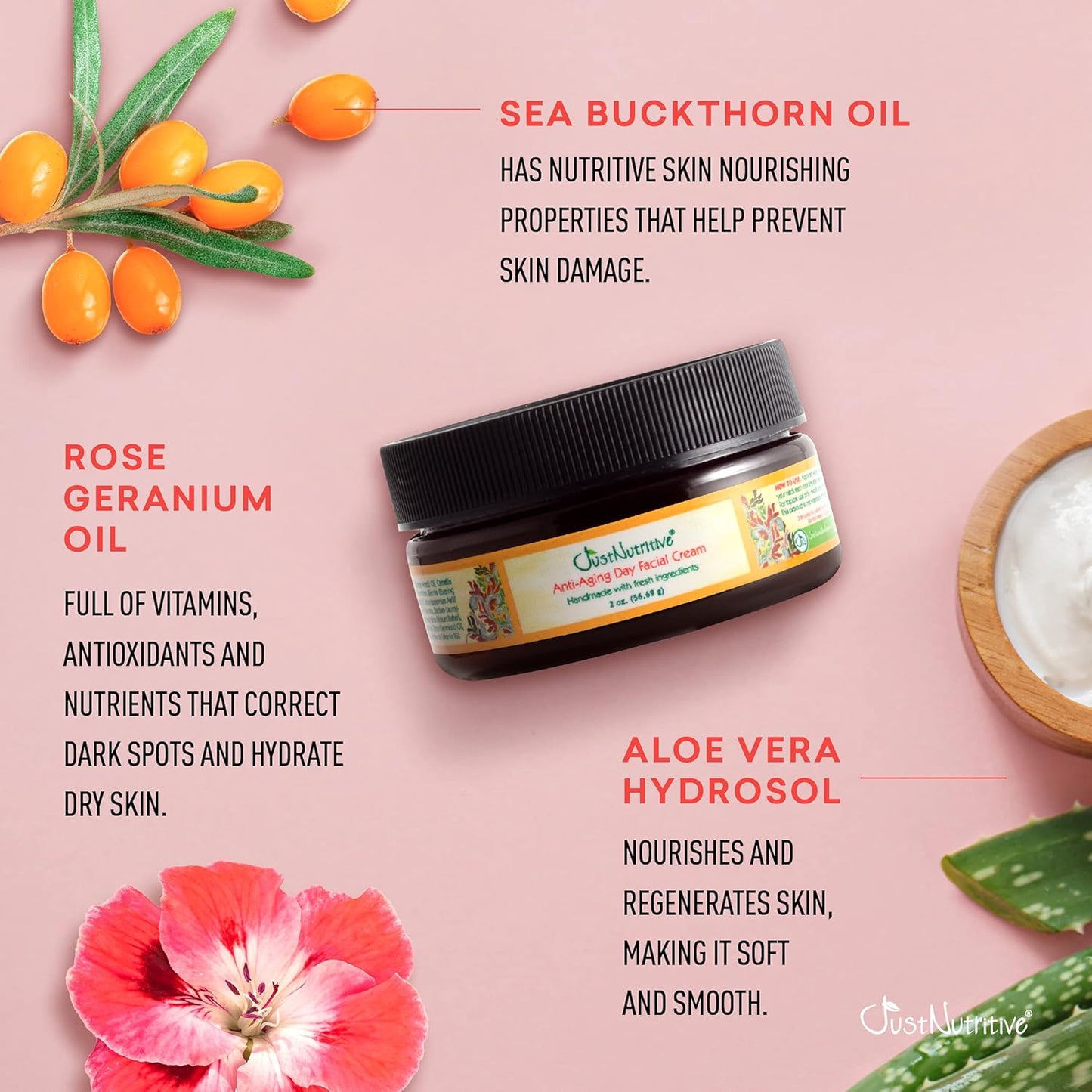 Just Nutritive Anti-Aging Day Facial Cream | Best Day Cream | Lasting Radiant Appearance | Leaves Skin Fresh Softens The Look of Fine Lines | Locks In Moisture 2oz