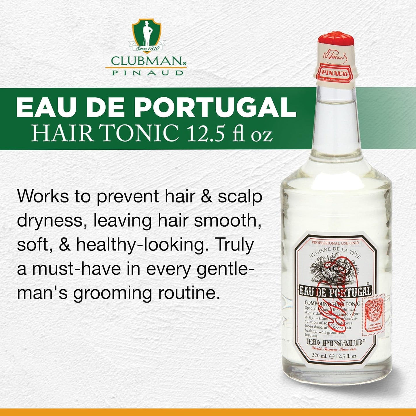Clubman Pinaud Eau de Portugal Compound Hair Tonic, Formulated for Light Hair, Removes Loose Dandruff, 12.5 fl oz, 1-pack