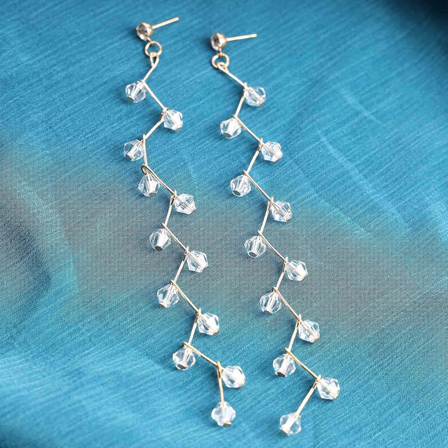 Boho Rhinestone Leaf Earrings Gold Crystal Drop Earring Long Chain Tassel Dangle Earrings Jewelry for Women and Girls Gifts