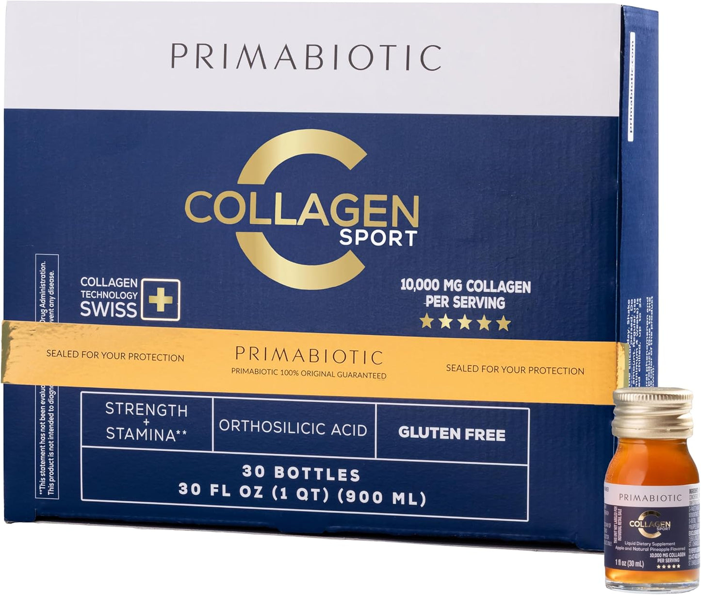 Liquid Collagen Sport- High Collagen Content [10,000 Mg] Per Serving - Hydrolyzed Collagen Drink and 12 Vitamins Orthosilicic Acid | Helps Bone Health, Hair, Nails | (30 Bottles x 30 ML)