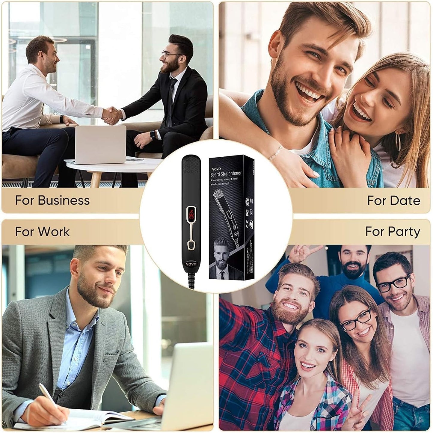 VOVO Beard Straightener Comb Upgrade Professional 2 in 1 Men's Beard Straightening Heated Hair Straightening Brush Portable Anti-Burn 6 Temperature Adjustable with LED Display for Home and Travel