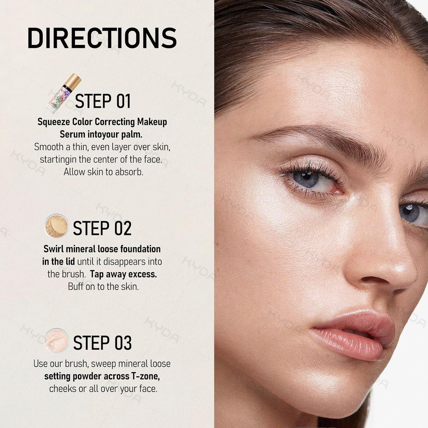 KYDA Mineral Makeup Kit, Includes SPF 50 Color Correcting Primer, SPF 35 Loose Powder Foundation + Translucent Loose Setting Powder, Foundation Brush, Makeup Starter Set, Travel Size - Medium Beige